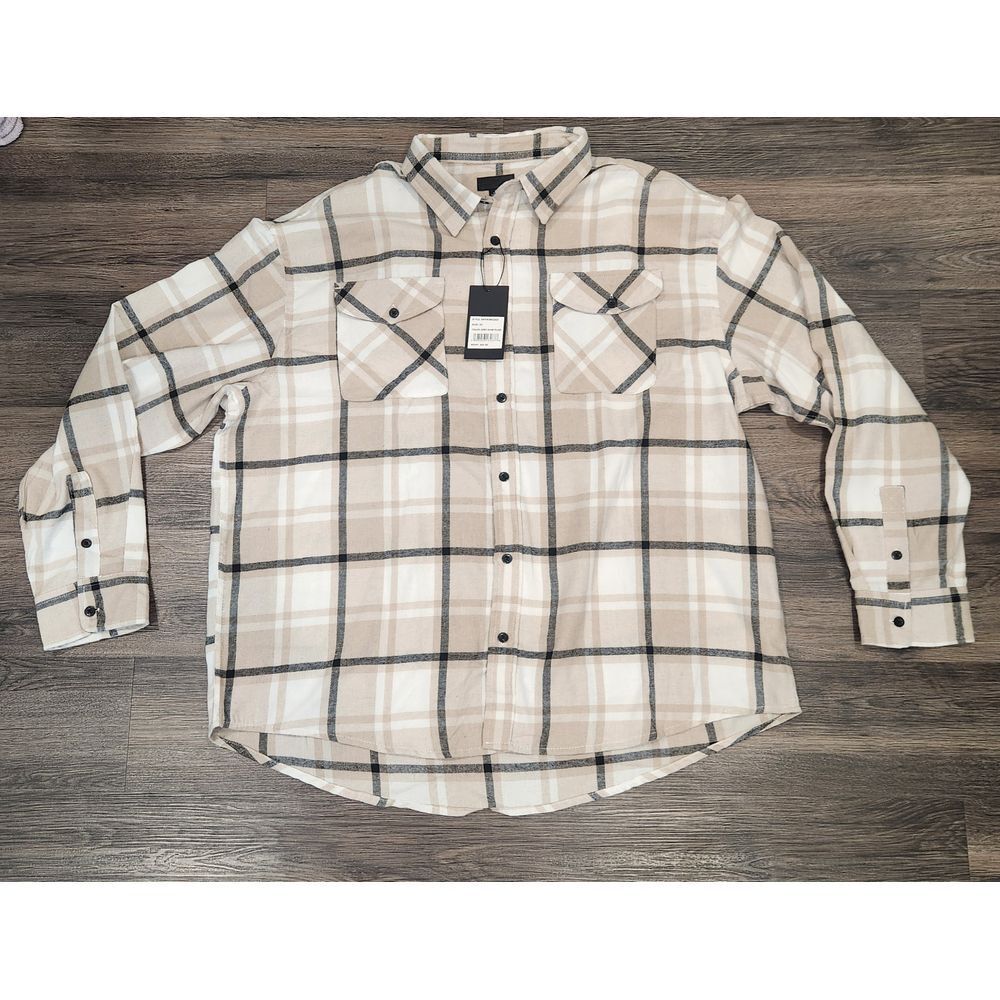 Steve's Jeans NWT Premium Plaid Flannel Gray/Sand Windowpane Pattern Size 3x
